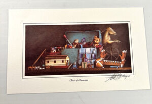 "Chest Of Memories" Allen Montague Signed Art Print 8 x 5 Vintage Toys Childhood